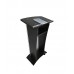 Acrylic Church Podium Pulpit Debate Conference Lectern Plexiglass Lucite Black Wood Shelf Cup Holder on Wheels with White Cross 1803-5-BLACK+1803CROSS
